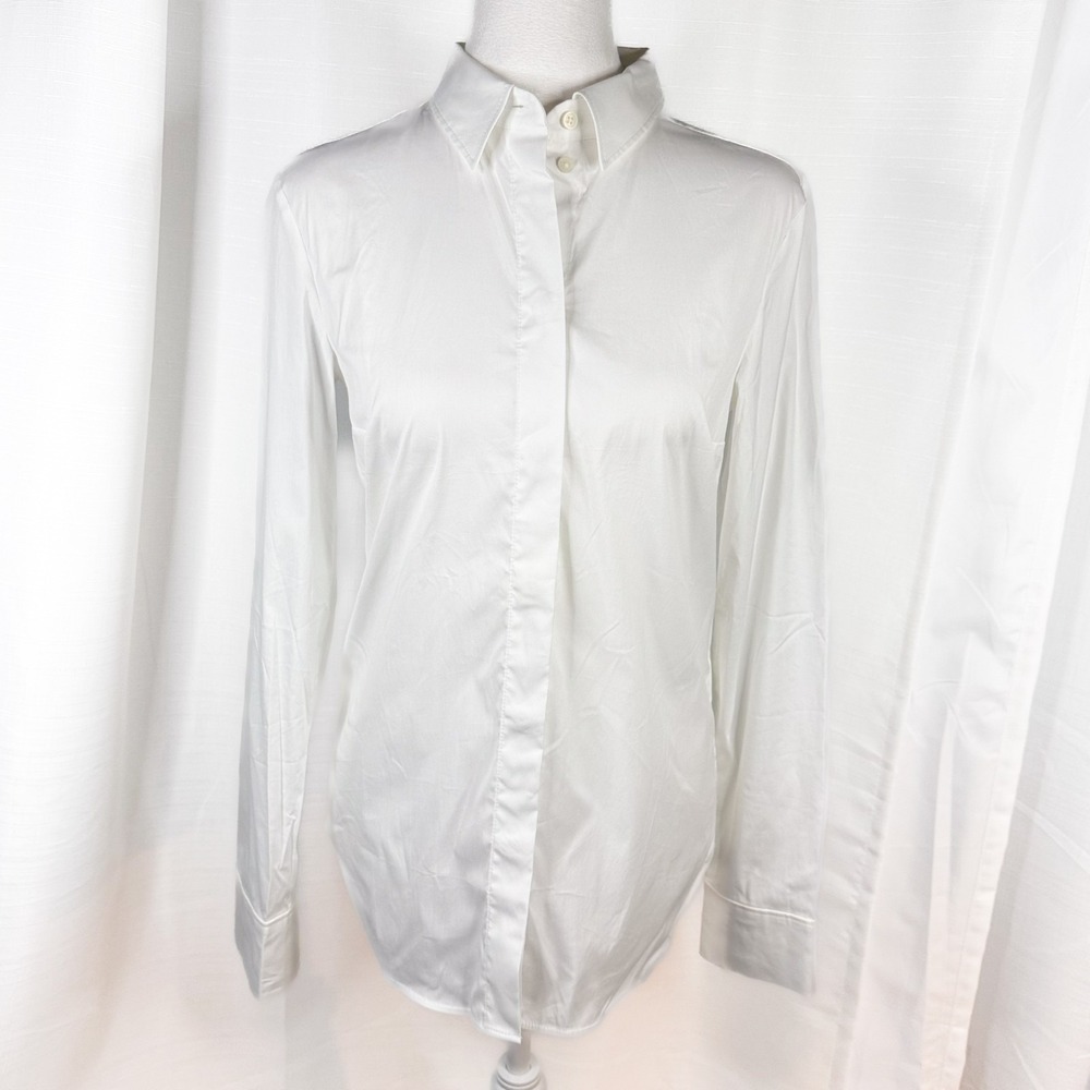 NWT COS White Stretch Cotton Poplin Shirt Womens 6 Button Down Blouse Minimalist